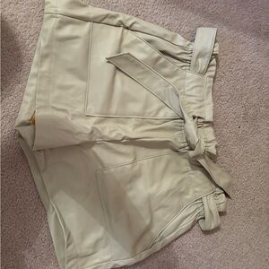 High Waist Faux Leather Cream Shorts with Adjustable Waistband